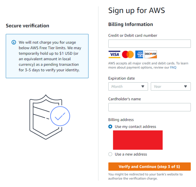 AWS Credit Card Page