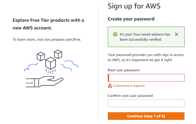 AWS Signup Step 2
